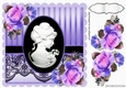 pretty black cameo with purple shades of roses  & black lace 8x8