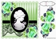 pretty black cameo with green shades of roses  & black lace 8x8