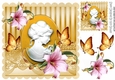 Pretty gold cameo lady with pink lilies and butterflies 8x8