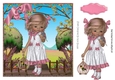 sweet little girl with her budgie & cage and pink bows 8x8