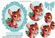 lovely reindeer with spotty bow oval pyramids in turq ornate frame