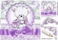 teddy cuddles with purple bow on lace & fur 8x8