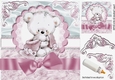 teddy cuddles with pink bow on lace & fur 8x8