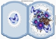 pretty blue flowers with butterflies on oval lace bracket card