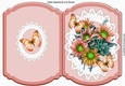 pretty peach flowers with butterflies on oval lace bracket card