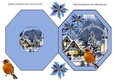 christmas snow scene with robin & blue poinsettias