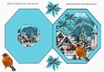 christmas snow scene with robin & turq poinsettias
