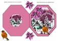 christmas snow scene with robin & pink poinsettias