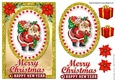 Jolly santa with sack of presents in gold glitter frame A5
