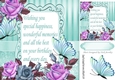 pretty lilac/blue roses & butterflies with turq & verse 8x8