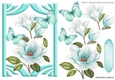 Turq Magnolias with butterflies in retro frame A5