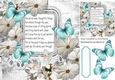 pretty white daisies, flowers and turq butterflies with verse 8x8