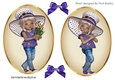 Two lovely card fronts of little girls in purple hats and bows