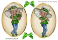 Two lovely card fronts of little girls in green hats and bows