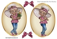 Two lovely card fronts of little girls in pink hats and bows