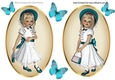 two Lovely Girls in turq with butterflies card fronts/toppers