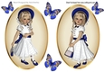 two Lovely girls in royal blue with butterflies card fronts/toppers