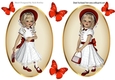two Lovely Girls in red with butterflies card fronts/toppers