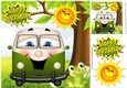 HAPPY CAMPERS! Toony faced campervan in green with frog 8x8