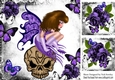 purple gothic Faerie on skull with butterflies and purple roses, with toppers 8x8