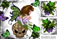 green gothic Faerie on skull with butterflies and green roses, with toppers 8x8