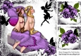 two pretty faeries in lilac sitting with silouhette butterflies & faeries 8x8