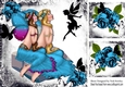 two pretty faeries in blue sitting with silouhette butterflies & faerie 8x8