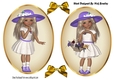 two Lovely Girls in purple hats with flowers card fronts/toppers