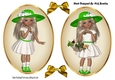 two Lovely Girls in green hats with flowers card fronts/toppers