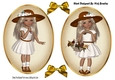 two Lovely Girls in brown hats with flowers card fronts/toppers