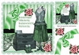 Lovely Steampunk Fashion in lace frame with roses & green bow 8x8