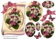 pretty pink fuchsia on a scroll with butterflies, and bow oval pyramids