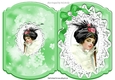 pretty in green elegant lady with green bow & pearl bracket cut & fold A5