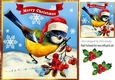 painted little bird in santa hat with holly 8x8