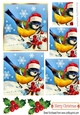 painted little bird in santa hat with holly pyramids