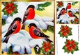 Lovely painted robins playing in the snow with poinsettias 8x8