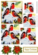 Lovely painted robins playing in the snow with poinsettias pyramids
