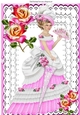 Pretty vintage lady on lace in pink with roses, A4