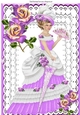 Pretty vintage lady on lace in purple with roses, A4