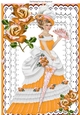 Pretty vintage lady on lace in gold with roses, A4