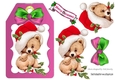 Cute little teddy bear in santa hat with bow (pink) on a tag
