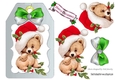 Cute little teddy bear in santa hat with bow (silver) on a tag