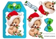 Cute little teddy bear in santa hat with bow (turq) on a tag