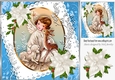 sweet little christmas angel with a deer with white flowers 8x8