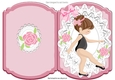  little ballet dancer with roses and bow on lace bracket card