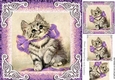 Cute vintage kitten with purple bow 8x8 with pyramids