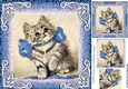 Cute vintage kitten with blue bow 8x8 with pyramids
