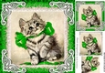 Cute vintage kitten with green bow 8x8 with pyramids