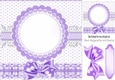 Purple frilly, polkadot & gingham card front with topper and bow 8x8