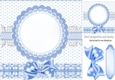 Blue frilly, polkadot & gingham card front with topper and bow 8x8